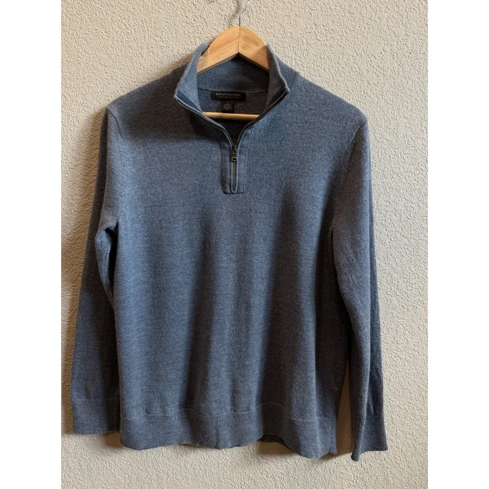 Banana Republic Blue Heather 100% Merino Wool Long Sleeve 1/4 Zip